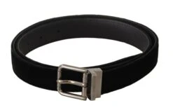 Dolce & Gabbana Black Classic Velvet Logo Engraved Metal Buckle Men's Belt