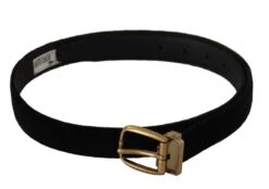 Dolce & Gabbana Black Velvet Leather Gold Tone Metal Buckle Men's Belt