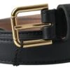 Dolce & Gabbana Black Leather Gold Tone Metal Buckle Men's Belt -Lux Lair Store 4288751
