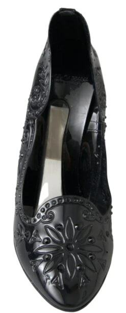 Dolce & Gabbana Black CINDERELLA Floral Crystal Heels Women's Shoes -Lux Lair Store 4293329