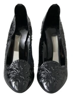 Dolce & Gabbana Black CINDERELLA Floral Crystal Heels Women's Shoes -Lux Lair Store 4293330