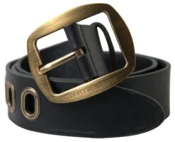 Dolce & Gabbana Black Leather Gold Metal Buckle Men Men's Belt