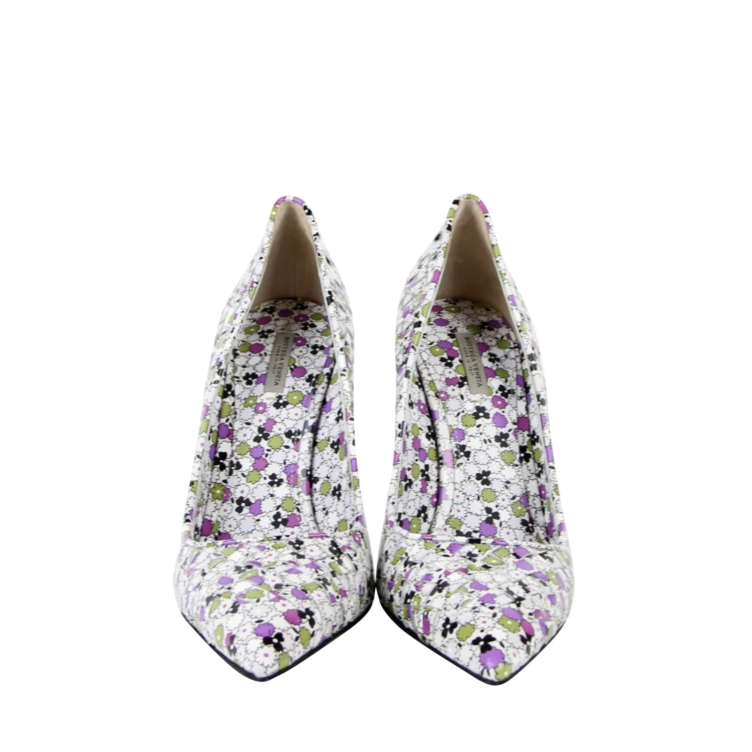 Bottega Veneta Women's Green / Purple Floral Woven Leather Heels (39 EU / 9 US) 5 Bottega Veneta Women's Green / Purple Floral Woven Leather Heels (39 EU / 9 US) - Image 3