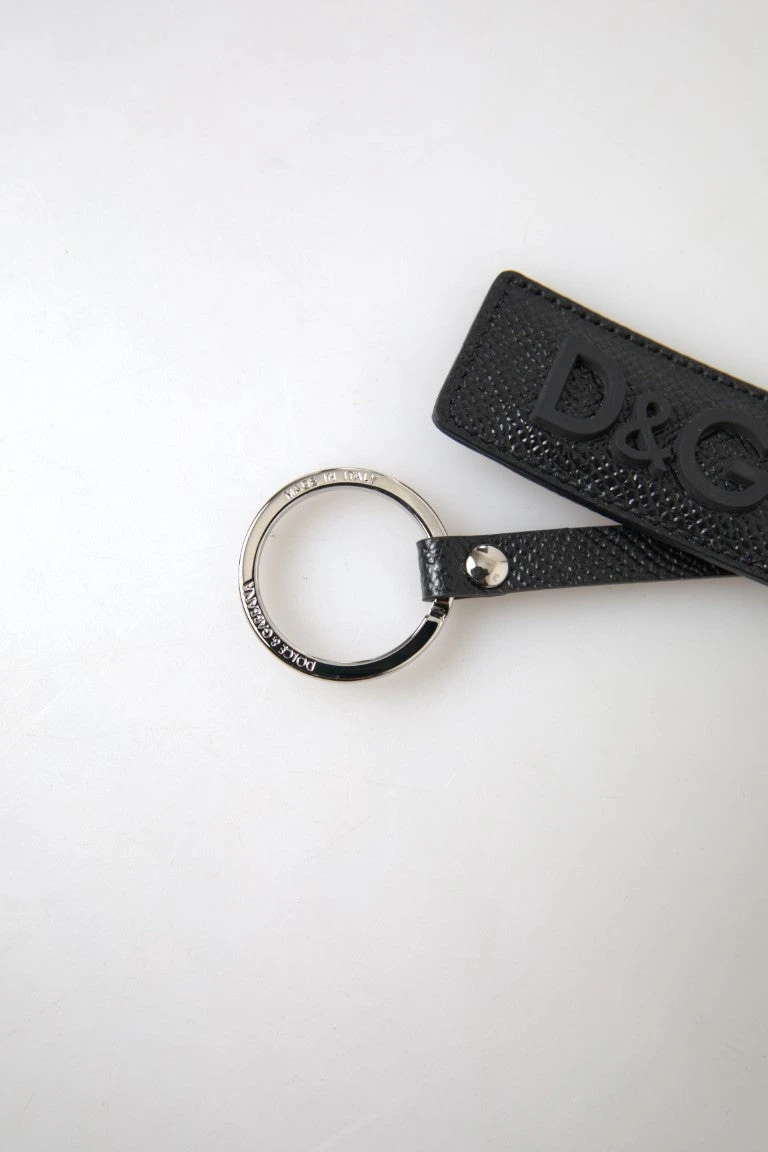 Dolce & Gabbana Black DG Logo Leather Silver Metal Men's Keychain 4 Dolce & Gabbana Black DG Logo Leather Silver Metal Men's Keychain - Image 2