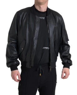 Dolce & Gabbana Black Leather Blouson Full Zip Bomber Men's Jacket -Lux Lair Store 4317884
