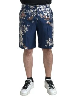 Dolce & Gabbana Blue Floral Print Silk Men Bermuda Men's Shorts