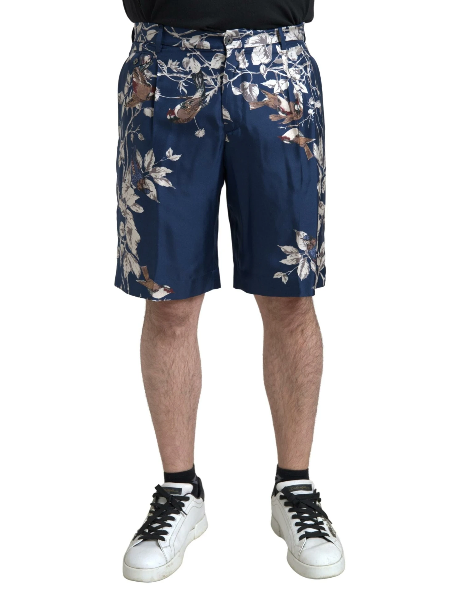 Dolce & Gabbana Blue Floral Print Silk Men Bermuda Men's Shorts 3 Dolce & Gabbana Blue Floral Print Silk Men Bermuda Men's Shorts