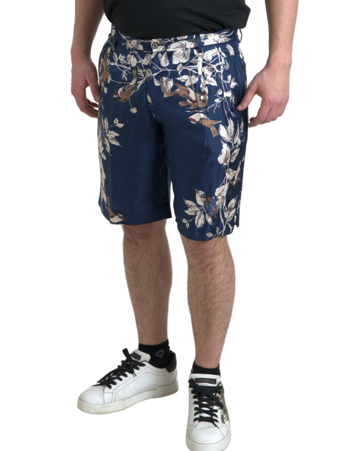 Dolce & Gabbana Blue Floral Print Silk Men Bermuda Men's Shorts 6 Dolce & Gabbana Blue Floral Print Silk Men Bermuda Men's Shorts - Image 4