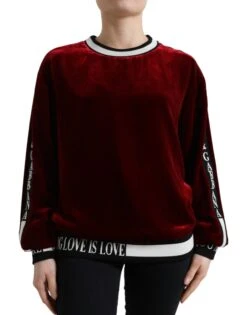 Dolce & Gabbana Bordeaux Velvet Crew Neck Pullover Women's Sweater