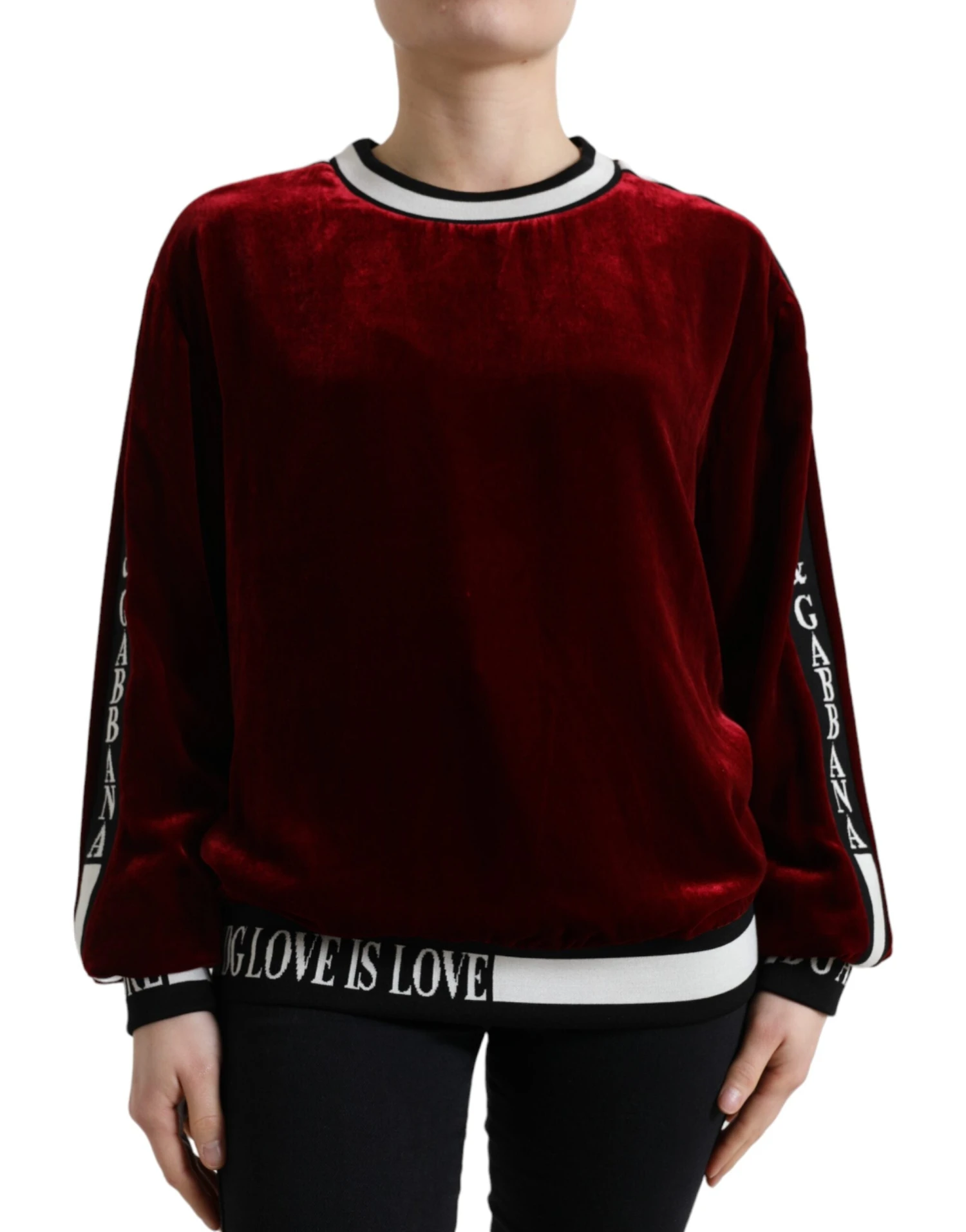Dolce & Gabbana Bordeaux Velvet Crew Neck Pullover Women's Sweater 3 Dolce & Gabbana Bordeaux Velvet Crew Neck Pullover Women's Sweater