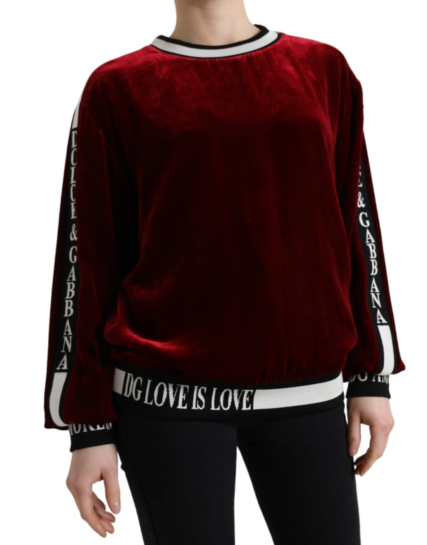 Dolce & Gabbana Bordeaux Velvet Crew Neck Pullover Women's Sweater 4 Dolce & Gabbana Bordeaux Velvet Crew Neck Pullover Women's Sweater - Image 2
