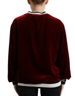 Dolce & Gabbana Bordeaux Velvet Crew Neck Pullover Women's Sweater 8 Dolce & Gabbana Bordeaux Velvet Crew Neck Pullover Women's Sweater -Lux Lair Store 4322084