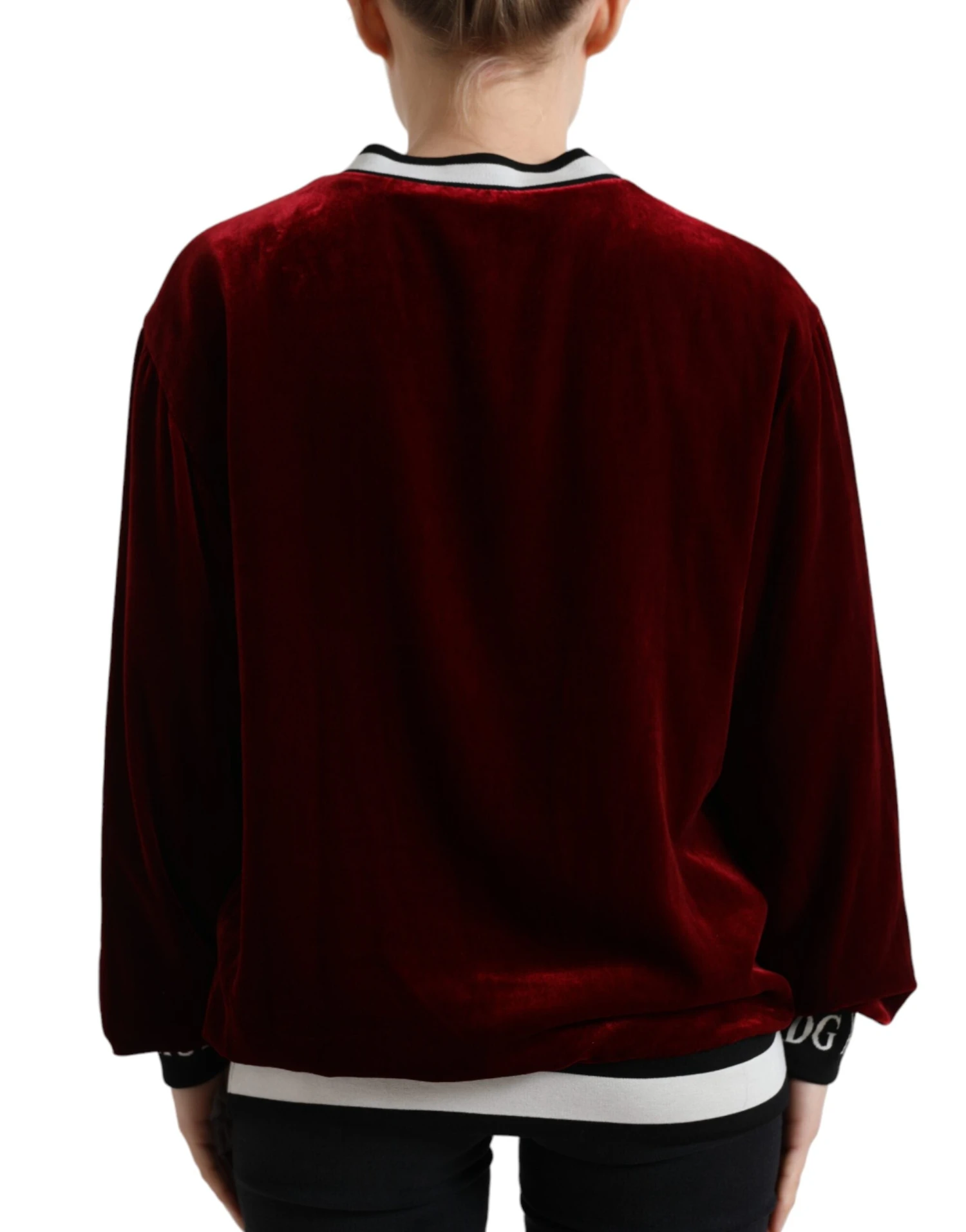 Dolce & Gabbana Bordeaux Velvet Crew Neck Pullover Women's Sweater 5 Dolce & Gabbana Bordeaux Velvet Crew Neck Pullover Women's Sweater - Image 3