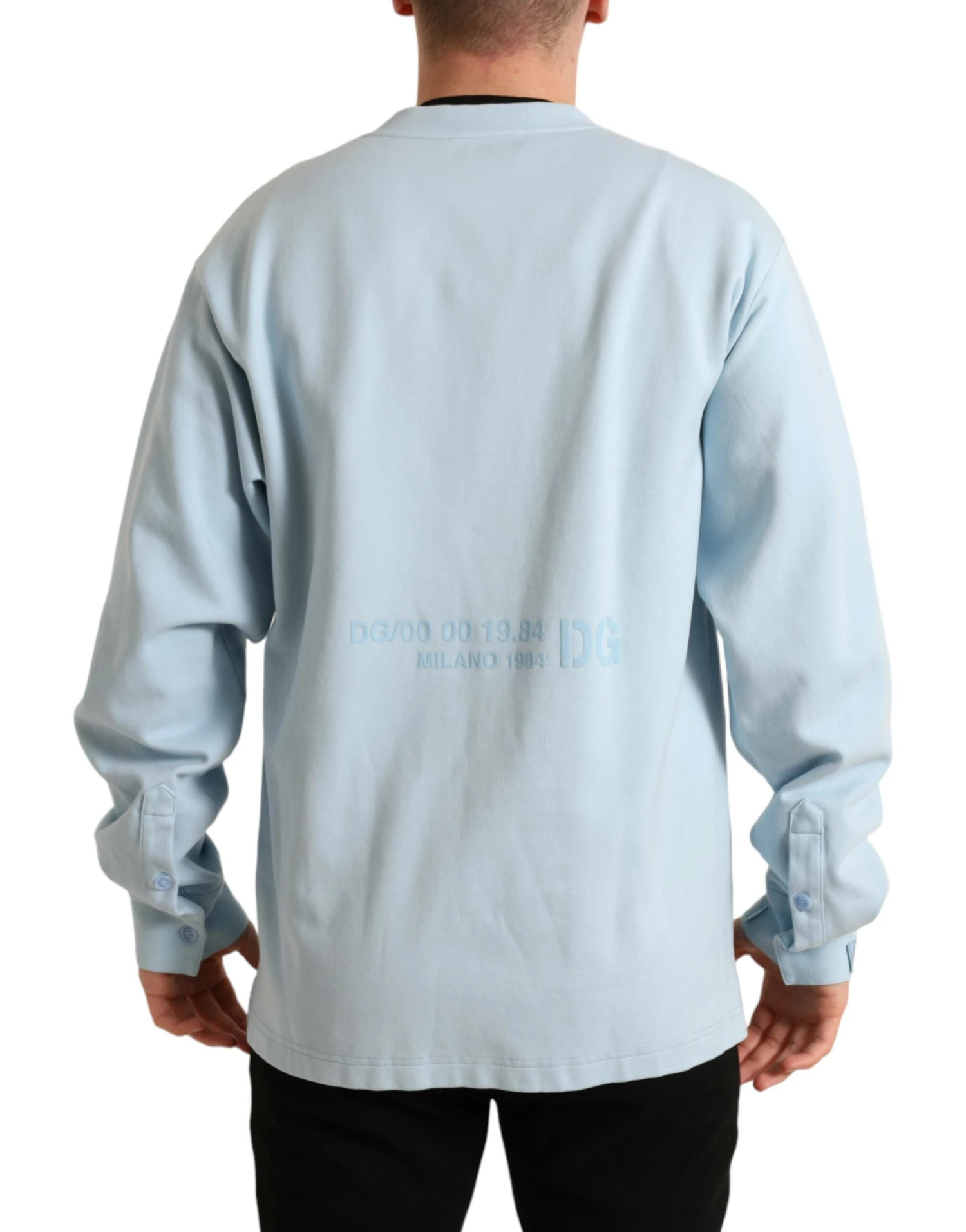 Dolce & Gabbana Light Blue Cotton Buttoned Pullover Men's Sweater 5 Dolce & Gabbana Light Blue Cotton Buttoned Pullover Men's Sweater - Image 3