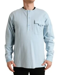 Dolce & Gabbana Light Blue Cotton Buttoned Pullover Men's Sweater