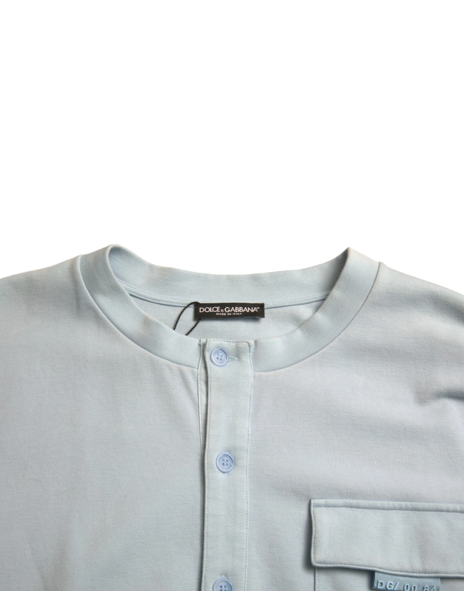 Dolce & Gabbana Light Blue Cotton Buttoned Pullover Men's Sweater 8 Dolce & Gabbana Light Blue Cotton Buttoned Pullover Men's Sweater - Image 6