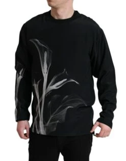 Dolce & Gabbana Black Floral Print Crewneck Pullover Men's Sweater