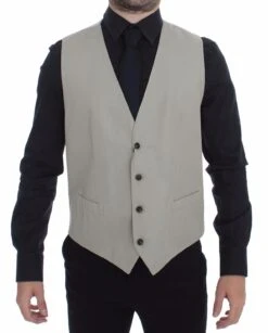 Dolce & Gabbana Beige Cotton Silk Blend Dress Vest Men's Blazer