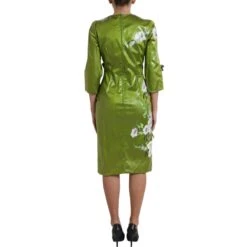 Dolce & Gabbana Green Floral Embellished Sheath Midi Women's Dress 9 Dolce & Gabbana Green Floral Embellished Sheath Midi Women's Dress -Lux Lair Store 4332912