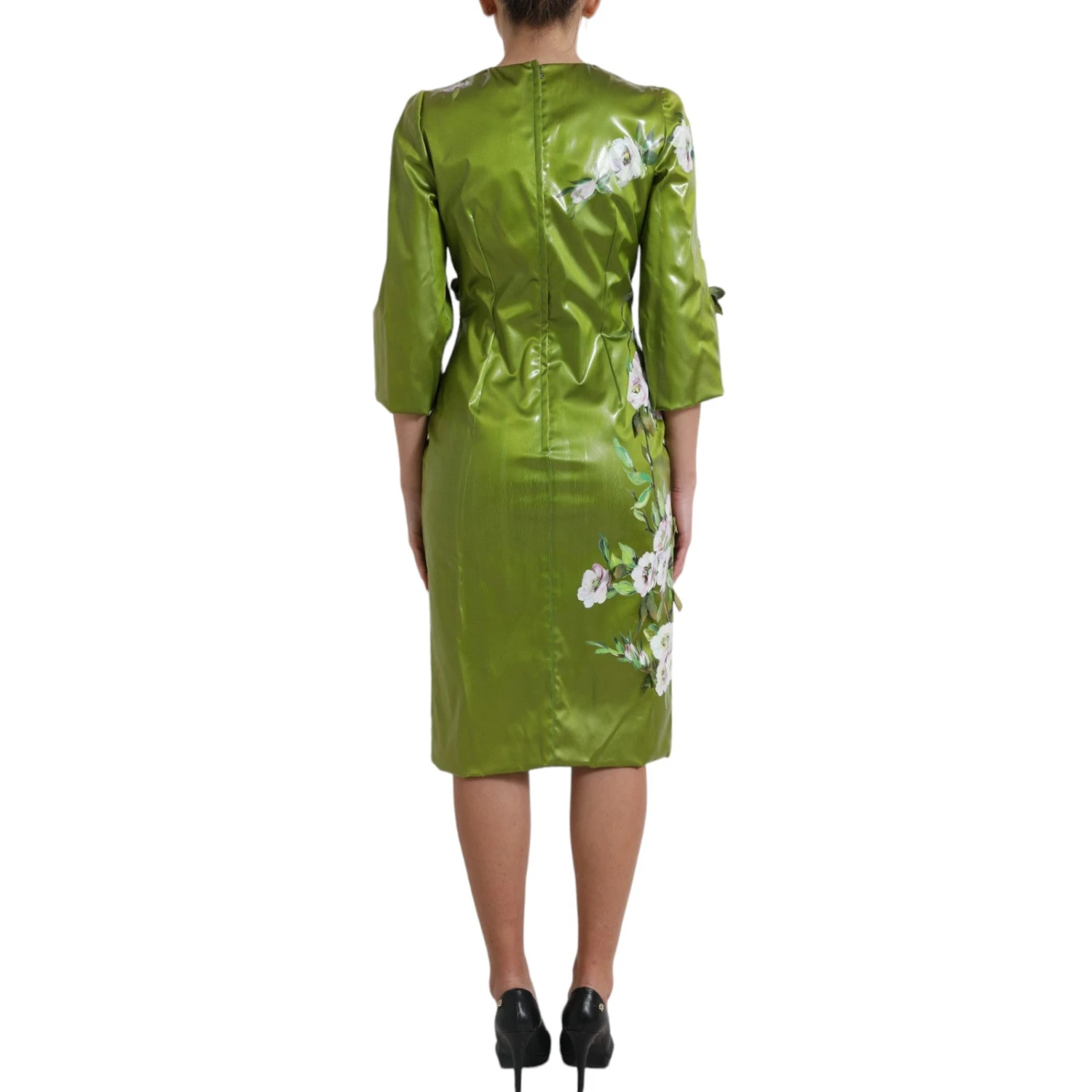 Dolce & Gabbana Green Floral Embellished Sheath Midi Women's Dress 6 Dolce & Gabbana Green Floral Embellished Sheath Midi Women's Dress - Image 4