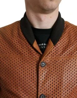 Dolce & Gabbana Brown Lambskin Leather Perforated Men's Jacket -Lux Lair Store 4339959