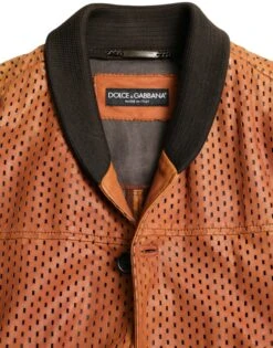 Dolce & Gabbana Brown Lambskin Leather Perforated Men's Jacket -Lux Lair Store 4339961