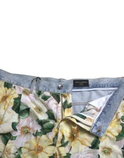 Dolce & Gabbana Multicolor Floral Print Denim Bermuda Men's Shorts -Lux Lair Store 4340006