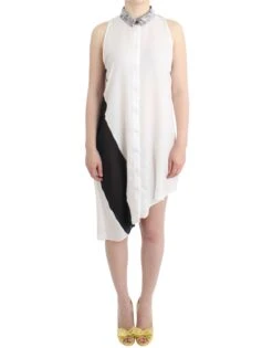 Costume National White Shirt Assymetric Hem Women's Dress