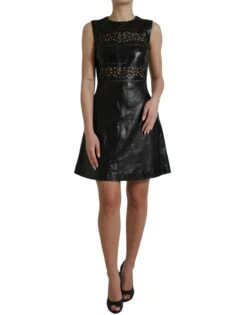 Valentino Shiny Black Nylon Cut Out A-line Mini Women's Dress