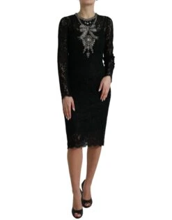 Dolce & Gabbana Black Lace Crystal Embellished Sheath Women's Dress