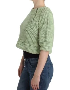 Ermanno Scervino Green Cropped Knit Sweater Knitted Women's Jumper -Lux Lair Store 4356193