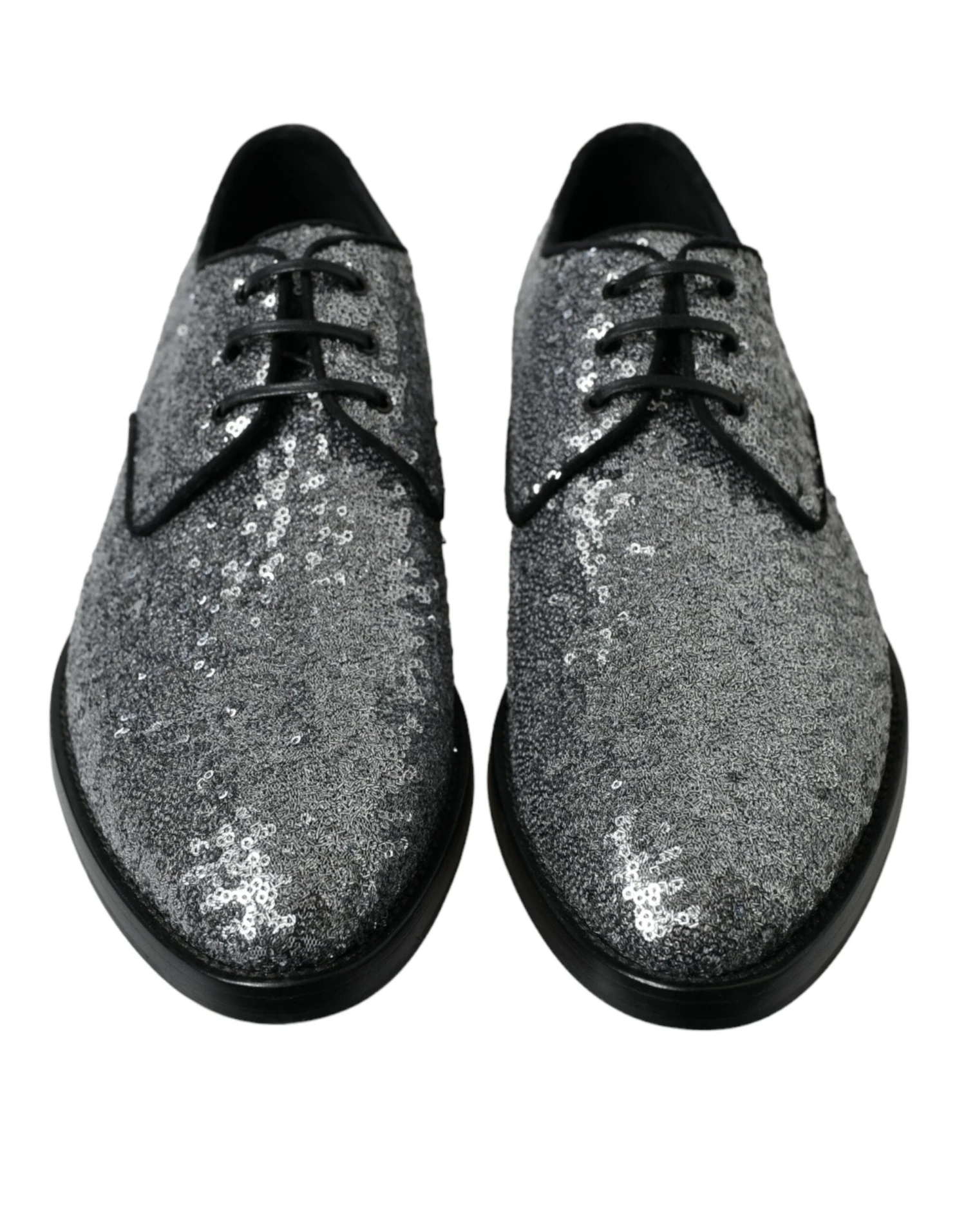 Dolce & Gabbana Silver Sequined Lace Up Men Derby Dress Men's Shoes 4 Dolce & Gabbana Silver Sequined Lace Up Men Derby Dress Men's Shoes - Image 2