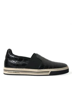 Dolce & Gabbana Black Croc Exotic Leather Sneakers Men's Shoes