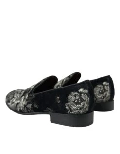 Dolce & Gabbana Black Floral Slippers Men Loafers Dress Men's Shoes -Lux Lair Store 4361523