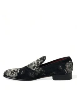 Dolce & Gabbana Black Floral Slippers Men Loafers Dress Men's Shoes -Lux Lair Store 4361524