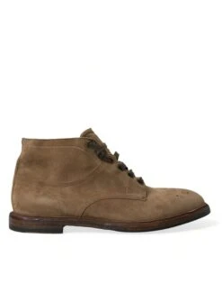 Dolce & Gabbana Brown Leather Lace Up Ankle Boots Men's Shoes