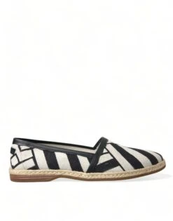 Dolce & Gabbana Beige Black Striped Canvas Espadrilles MONDELLO Men's Shoes