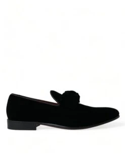 Dolce & Gabbana Black Velvet Loafers Formal Dress Men's Shoes