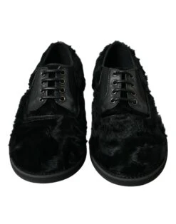 Dolce & Gabbana Black Fur Leather Lace Up Derby Dress Men's Shoes -Lux Lair Store 4362781