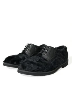 Dolce & Gabbana Black Fur Leather Lace Up Derby Dress Men's Shoes -Lux Lair Store 4362782