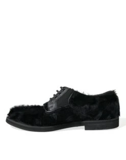 Dolce & Gabbana Black Fur Leather Lace Up Derby Dress Men's Shoes -Lux Lair Store 4362784