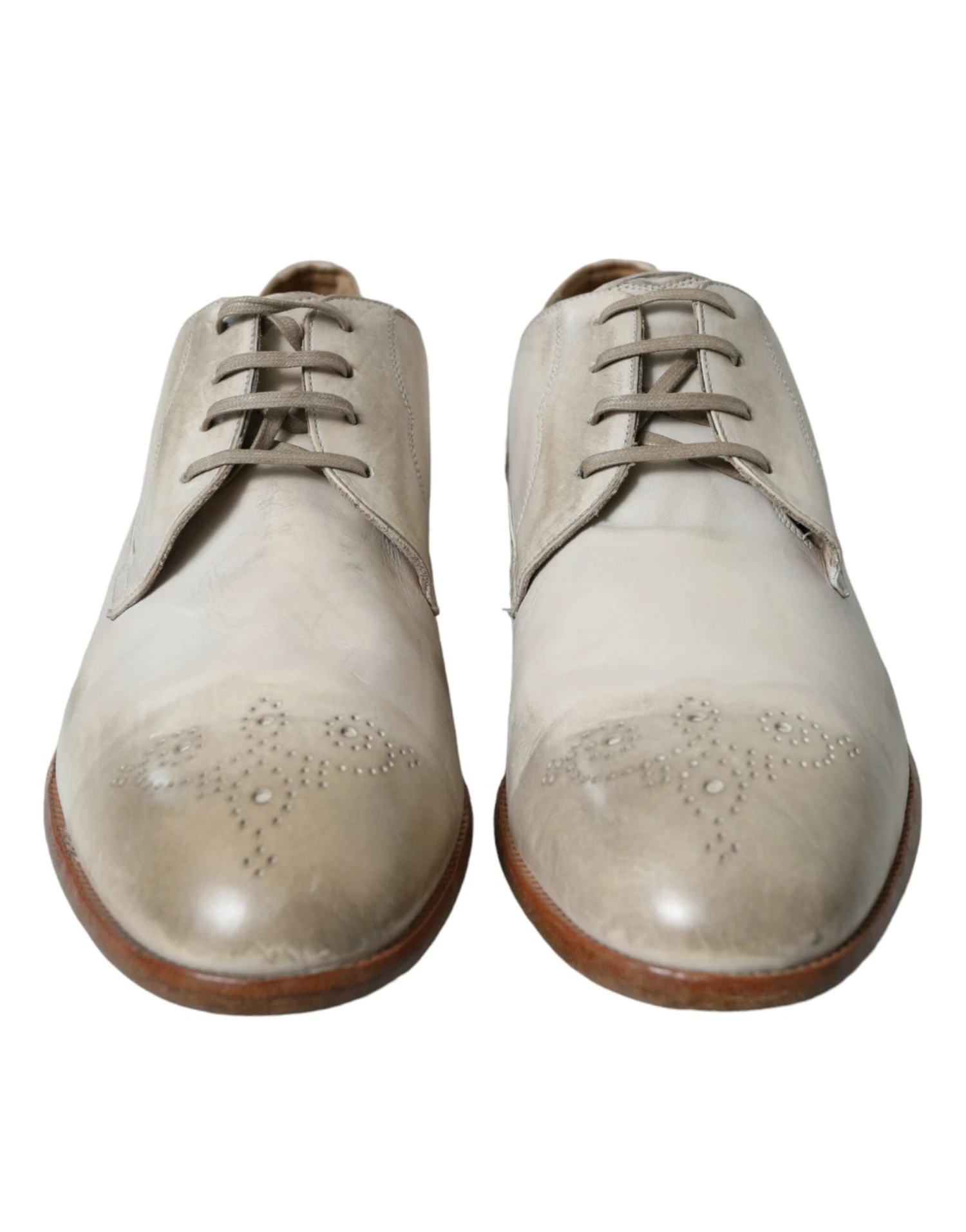 Dolce & Gabbana White Distressed Leather Derby Dress Men's Shoes 4 Dolce & Gabbana White Distressed Leather Derby Dress Men's Shoes - Image 2