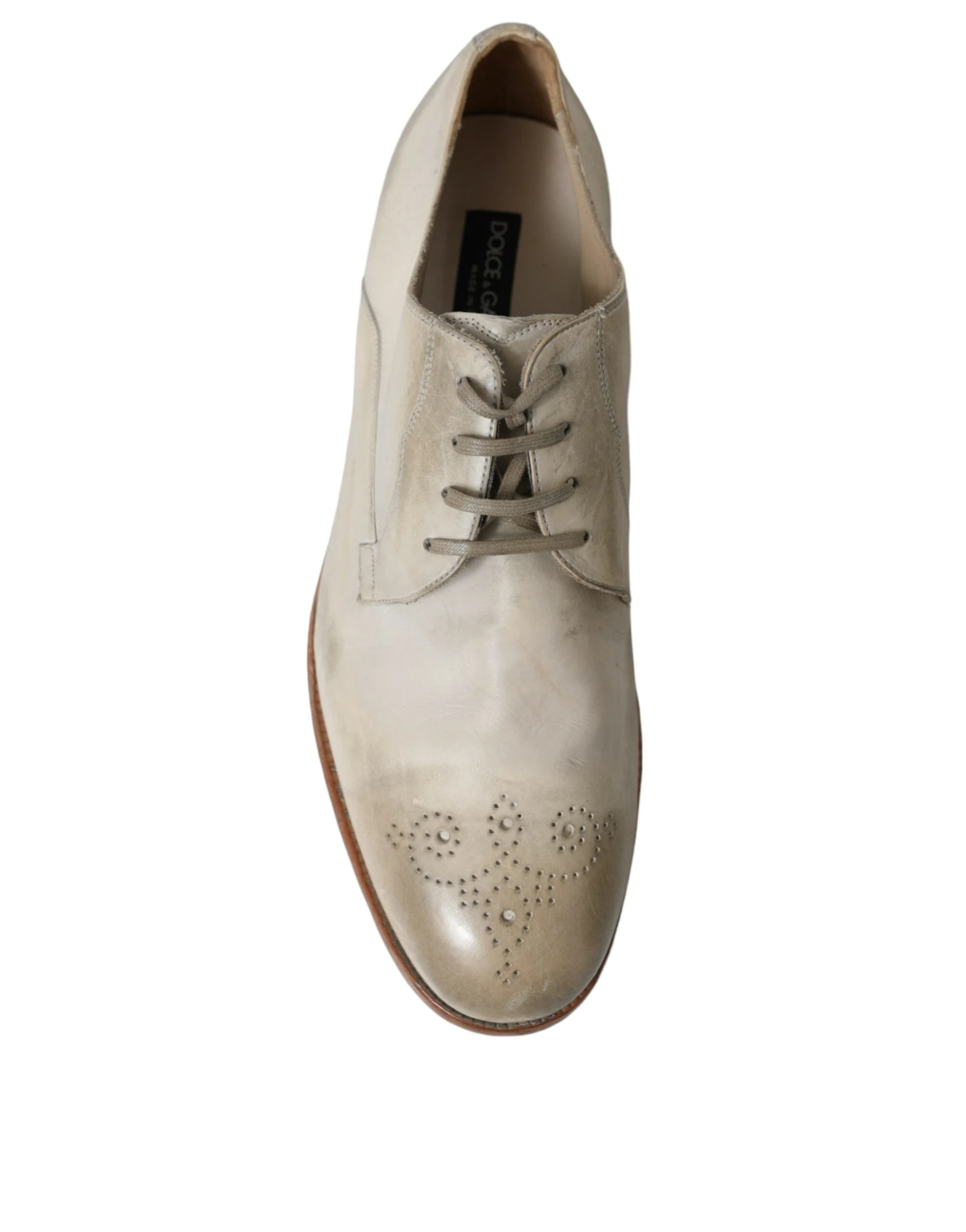 Dolce & Gabbana White Distressed Leather Derby Dress Men's Shoes 5 Dolce & Gabbana White Distressed Leather Derby Dress Men's Shoes - Image 3