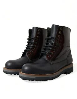 Dolce & Gabbana Black Leather Military Combat Boots Men's Shoes -Lux Lair Store 4363311