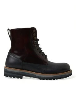 Dolce & Gabbana Black Leather Military Combat Boots Men's Shoes