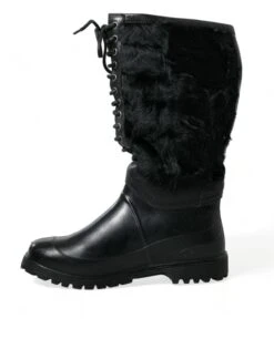 Dolce & Gabbana Black Rubber Lace Up Shearling Rain Boots Men's Shoes 12 Dolce & Gabbana Black Rubber Lace Up Shearling Rain Boots Men's Shoes -Lux Lair Store 4363372