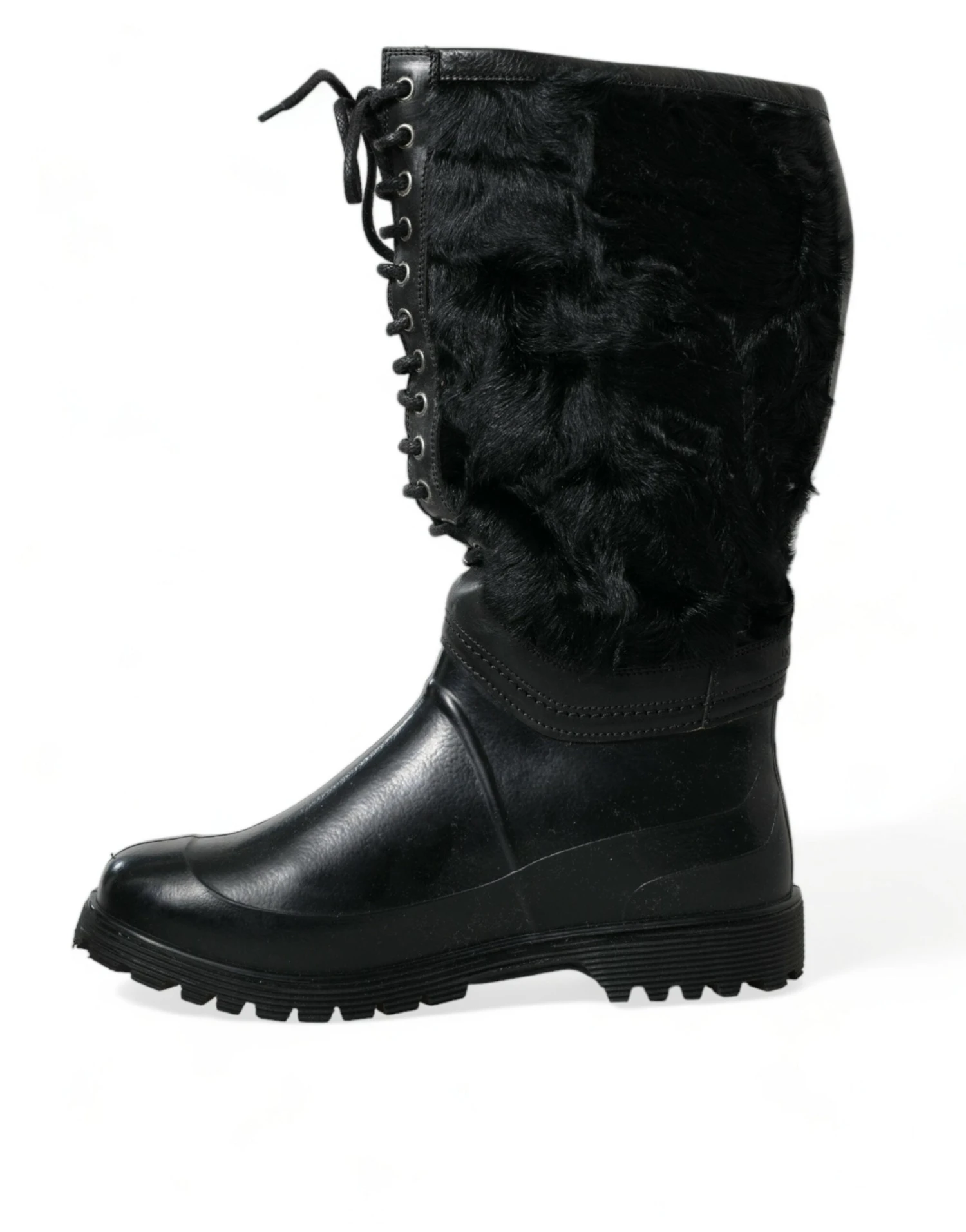 Dolce & Gabbana Black Rubber Lace Up Shearling Rain Boots Men's Shoes 7 Dolce & Gabbana Black Rubber Lace Up Shearling Rain Boots Men's Shoes - Image 5