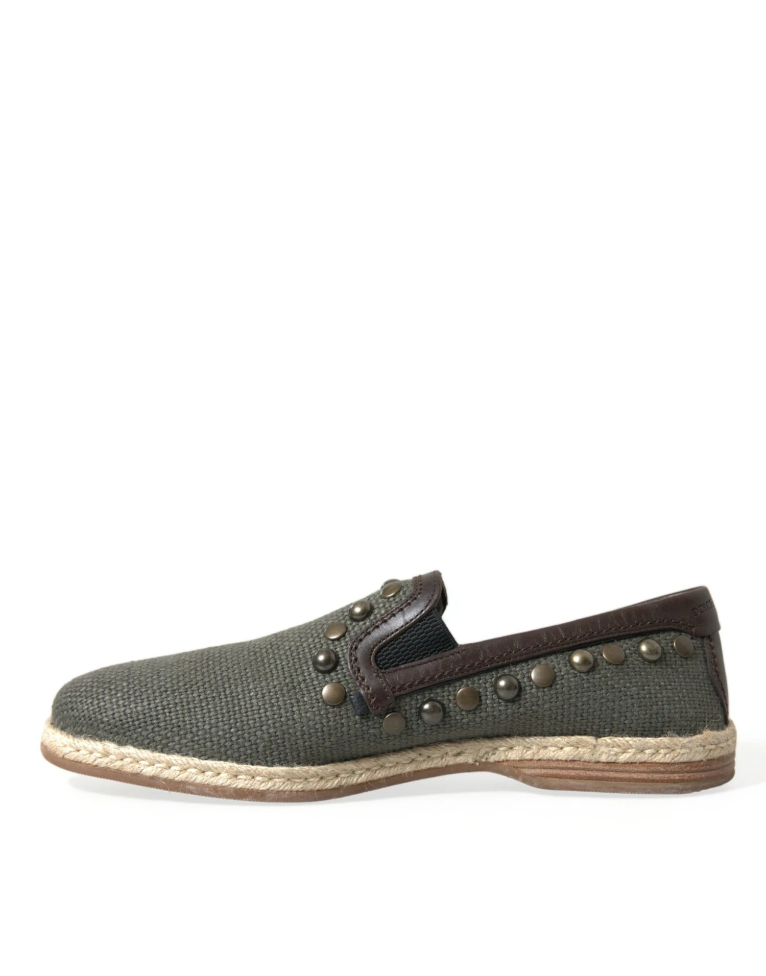 Dolce & Gabbana Gray Linen Leather Studded Loafers Men's Shoes 7 Dolce & Gabbana Gray Linen Leather Studded Loafers Men's Shoes - Image 5