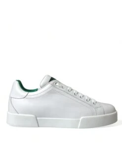 Dolce & Gabbana White Green Leather Portofino Sneakers Men's Shoes