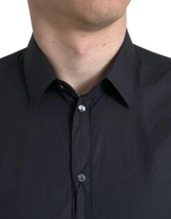 Dolce & Gabbana Navy Blue Cotton Collared Formal Dress Men's Shirt -Lux Lair Store 4371701